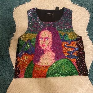 Vintage Michael Simon Mona Lisa Sequin Sweater Vest Art Collectible Size M
